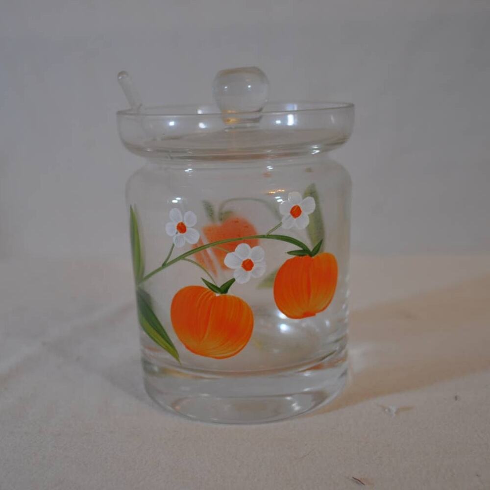 Handpainted Glass Sugar Dish with Spoon - Pumpkin Motif